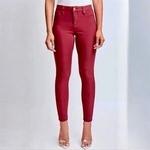 JC & JQ High Waist Faux Leather Stretch Skinny Jeans Burgundy Red Skinny Pants